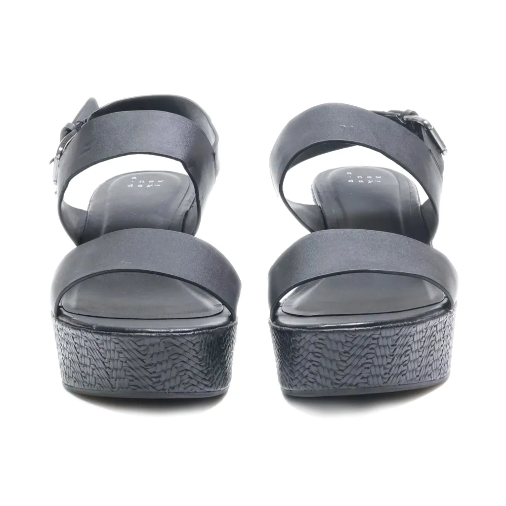 A New Day Mid-Heel Sandals Leather Black Colour For Women