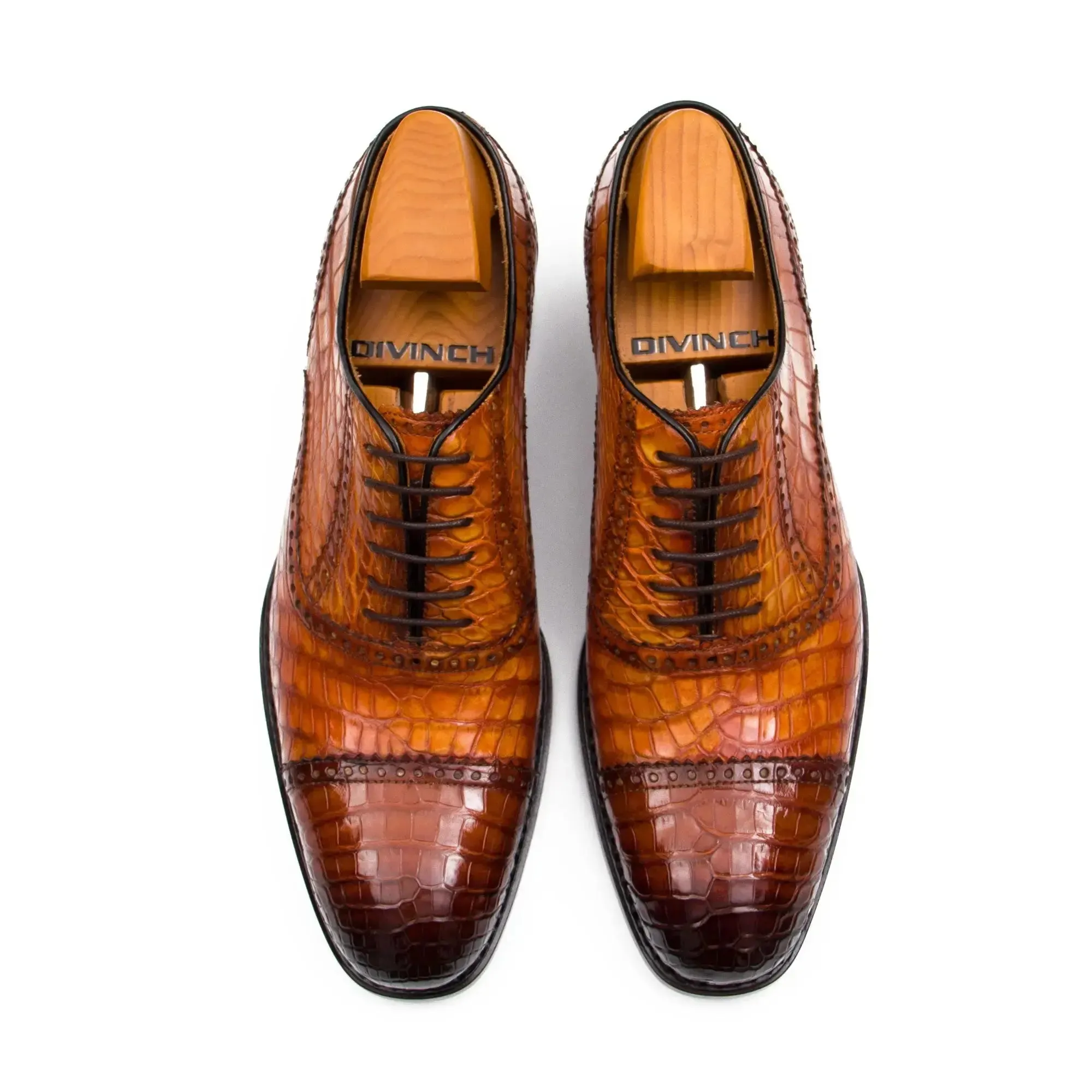 Alligator Skin Oxford Shoes Brown