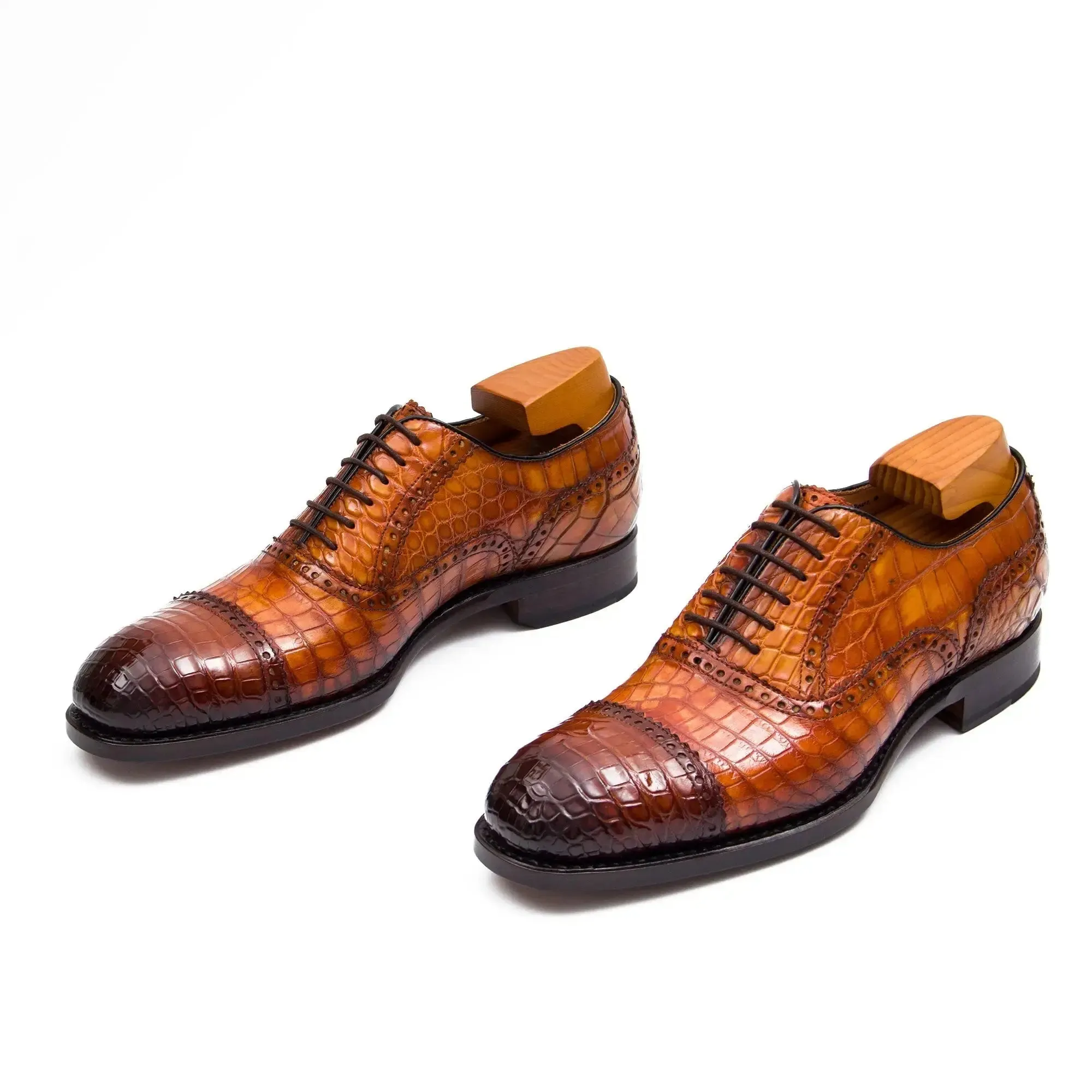 Alligator Skin Oxford Shoes Brown