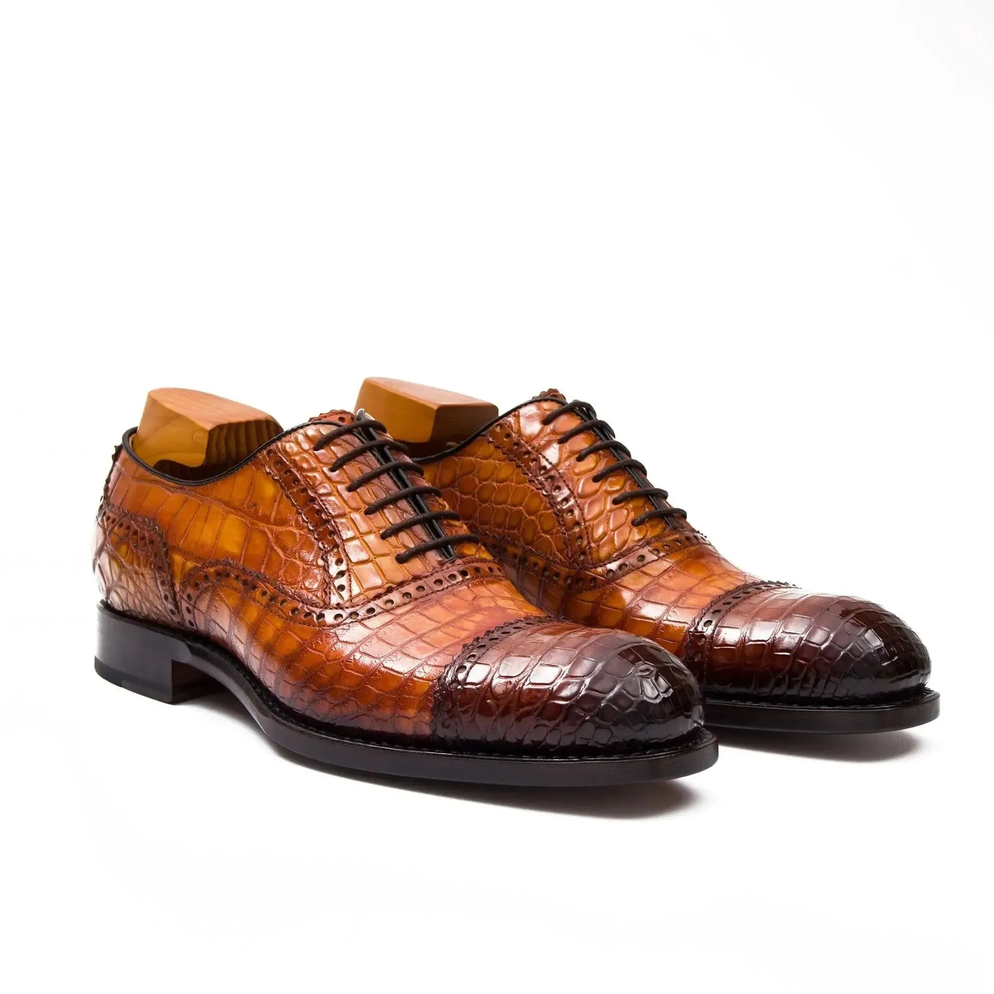 Alligator Skin Oxford Shoes Brown