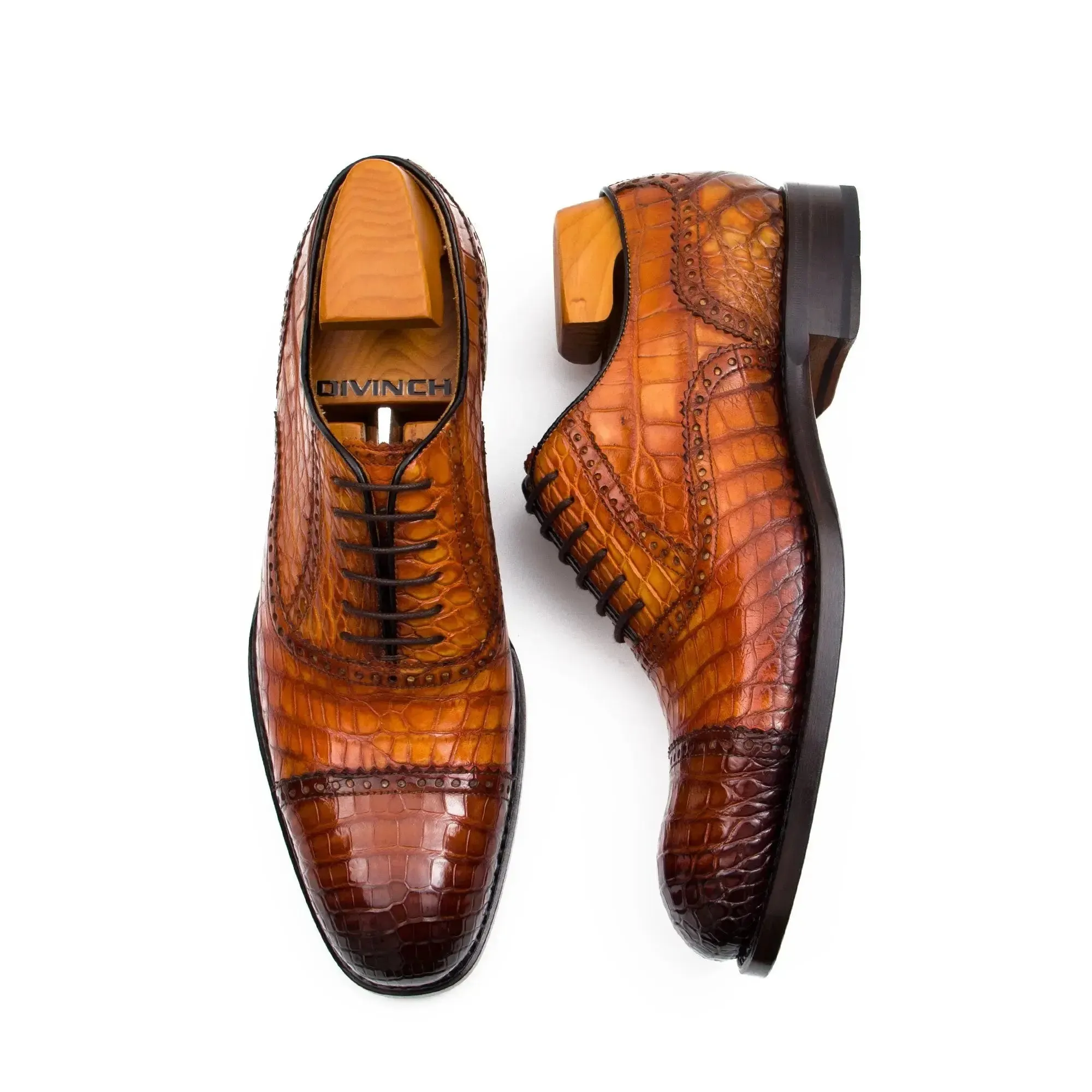 Alligator Skin Oxford Shoes Brown