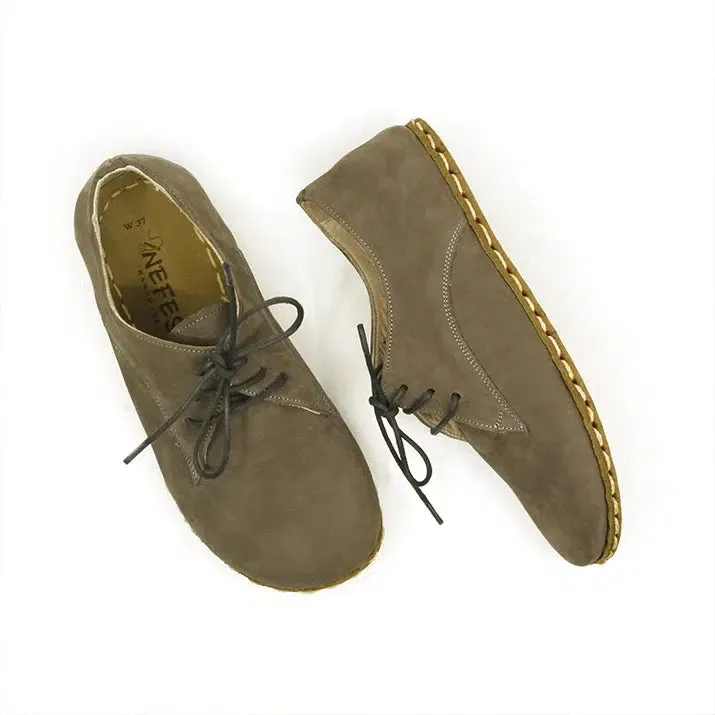 Barefoot Oxford Shoes Women - Laced Nubuck Gray