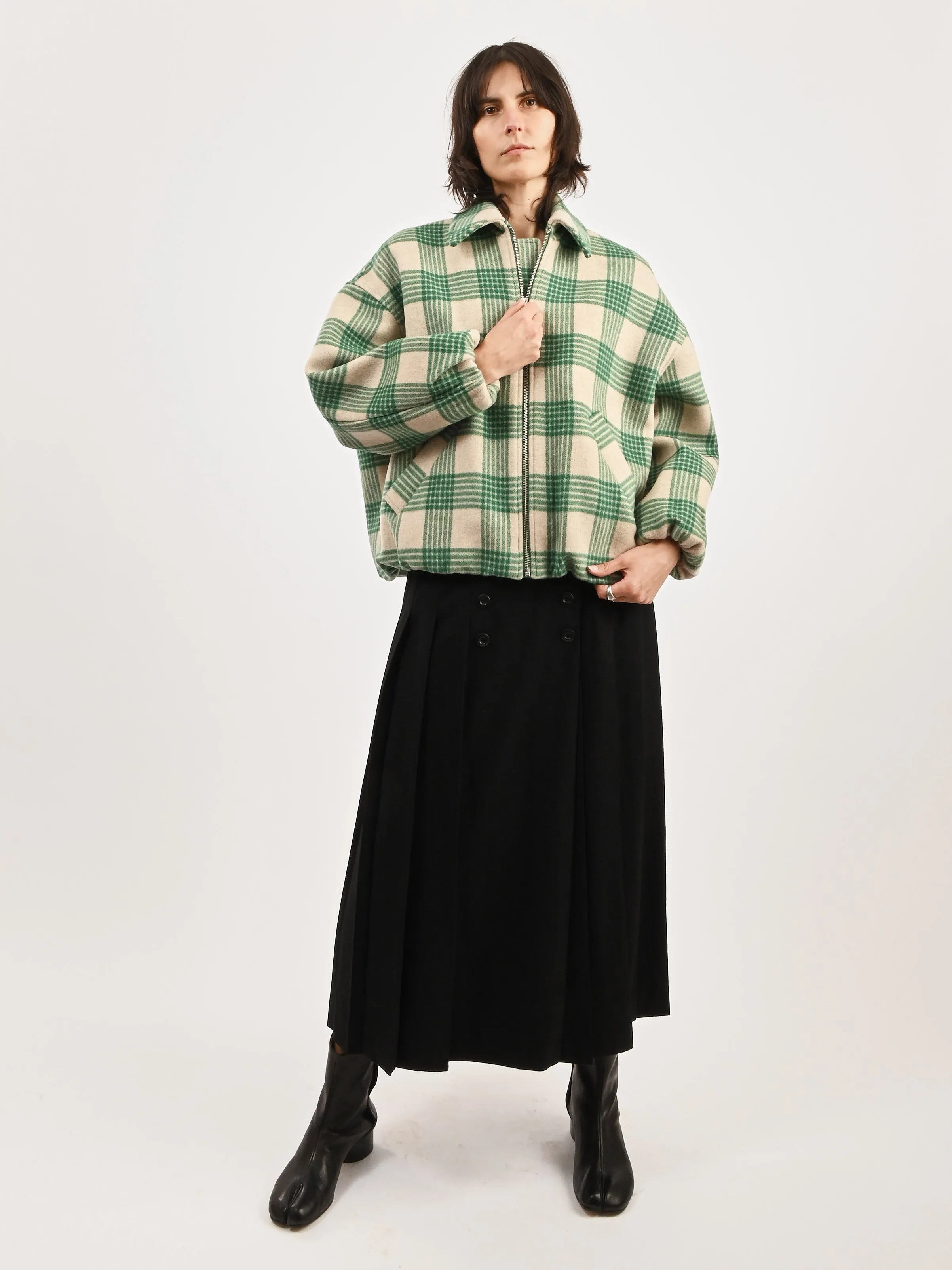 Beige/Green Plaid Wicke Bomber