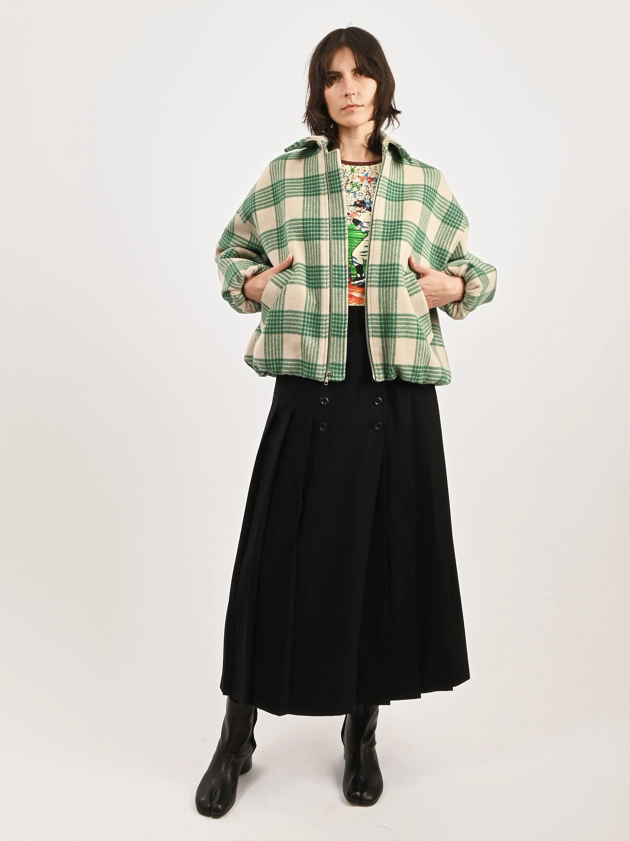 Beige/Green Plaid Wicke Bomber