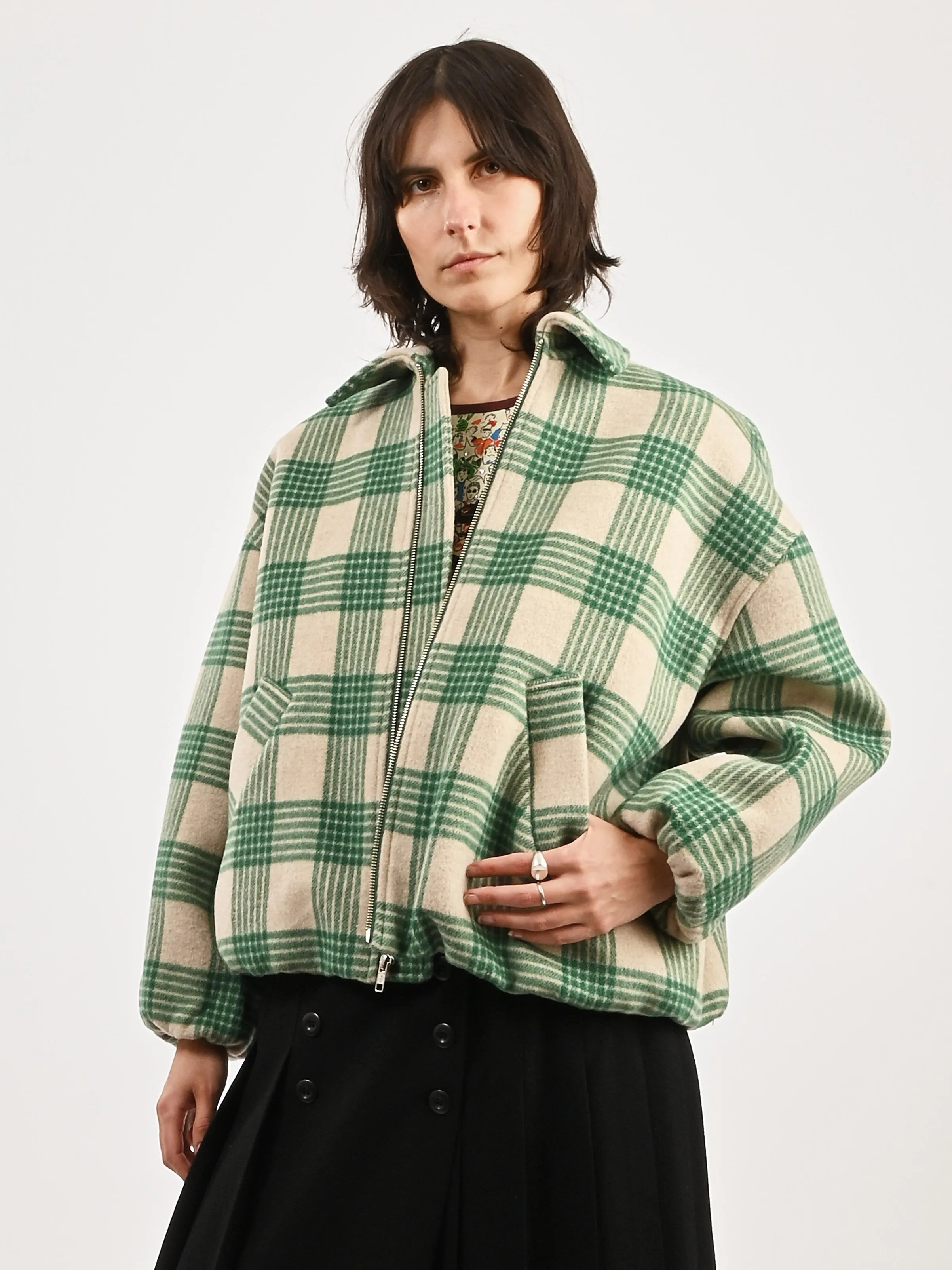 Beige/Green Plaid Wicke Bomber