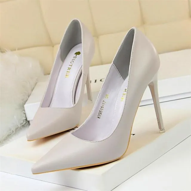 BIGTREE Bubbly Soft Leather Shallow Candy Color Pointed Toe Shoes