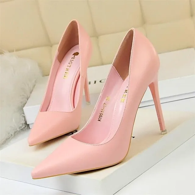 BIGTREE Bubbly Soft Leather Shallow Candy Color Pointed Toe Shoes