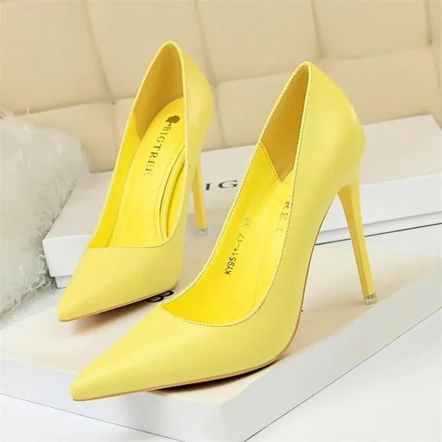 BIGTREE Bubbly Soft Leather Shallow Candy Color Pointed Toe Shoes