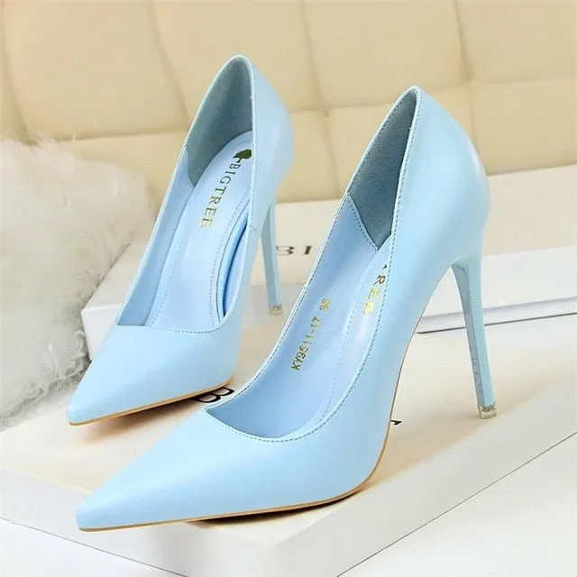 BIGTREE Bubbly Soft Leather Shallow Candy Color Pointed Toe Shoes