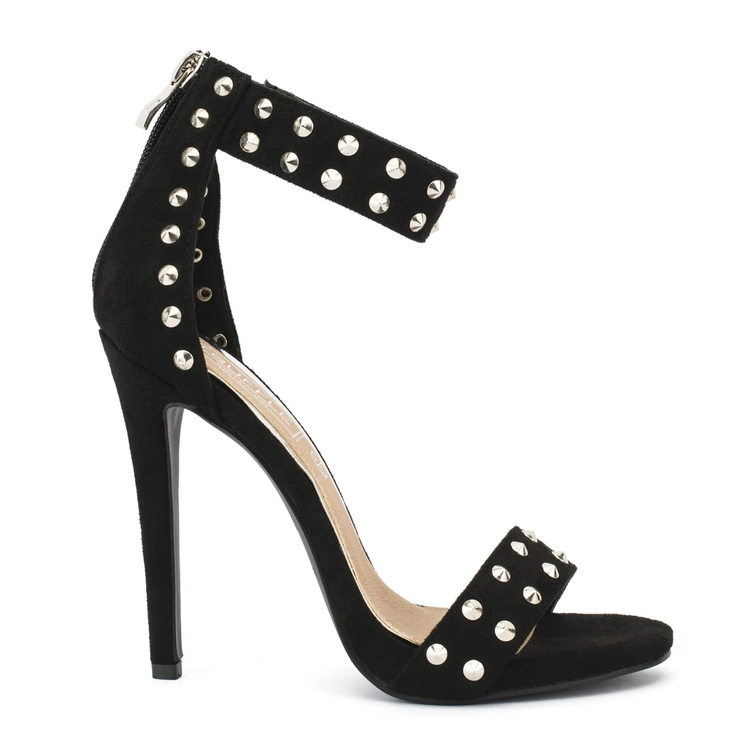 Black Suede Studded Stiletto High Heels