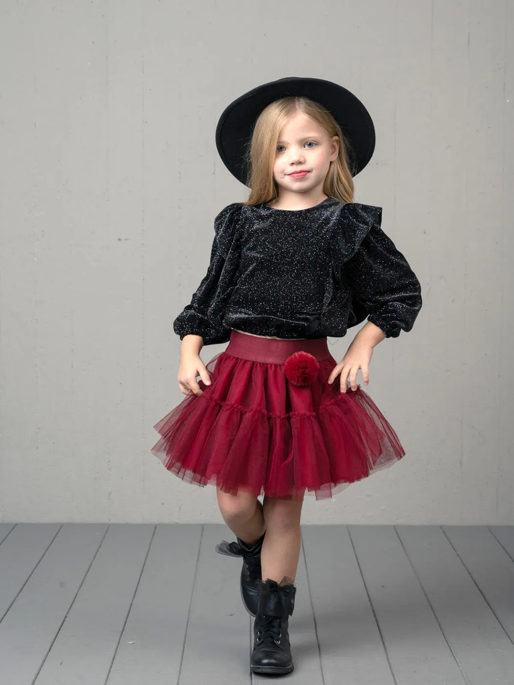 BROOKE Burgundy Tutu tulle skirt with ruffles