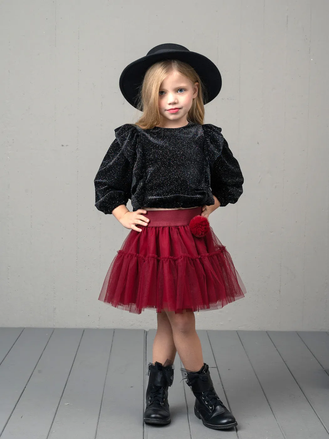 BROOKE Burgundy Tutu tulle skirt with ruffles