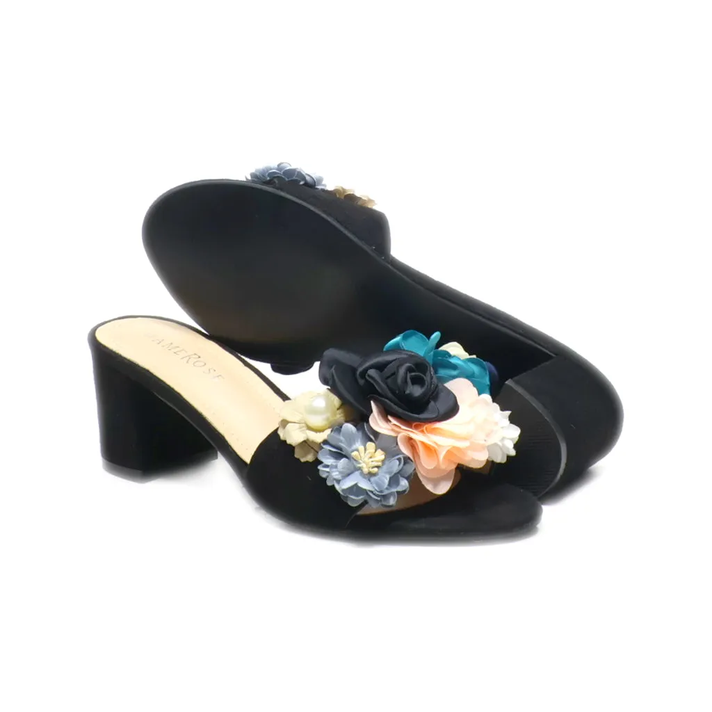 Dame Rose Mid-Heel Sandals Fabric Black Colour For Women