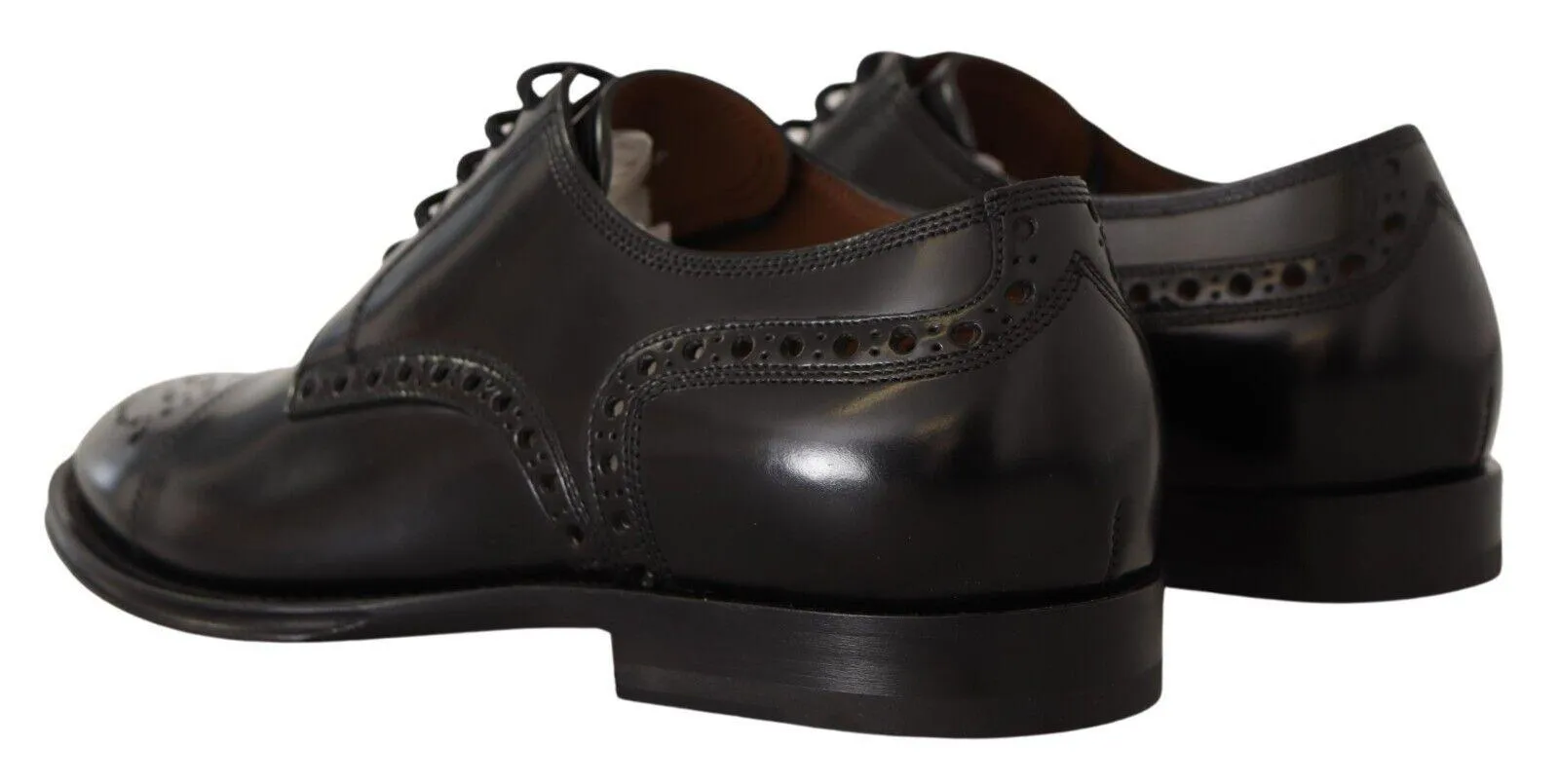 Dolce & Gabbana Black Leather Wingtip Mens Formal Derby Shoes