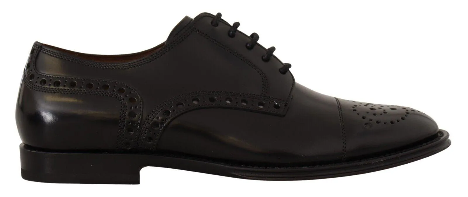 Dolce & Gabbana Black Leather Wingtip Mens Formal Derby Shoes