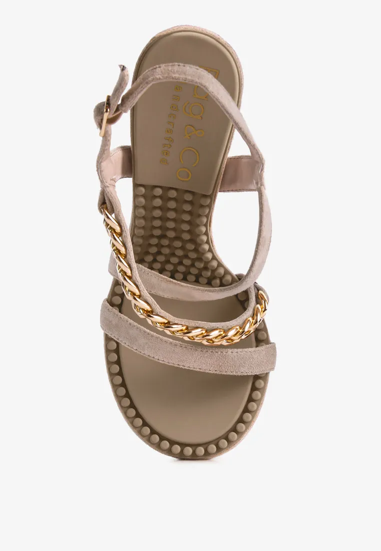 DOMEDA Latte Metal Chain Embellished Sandals