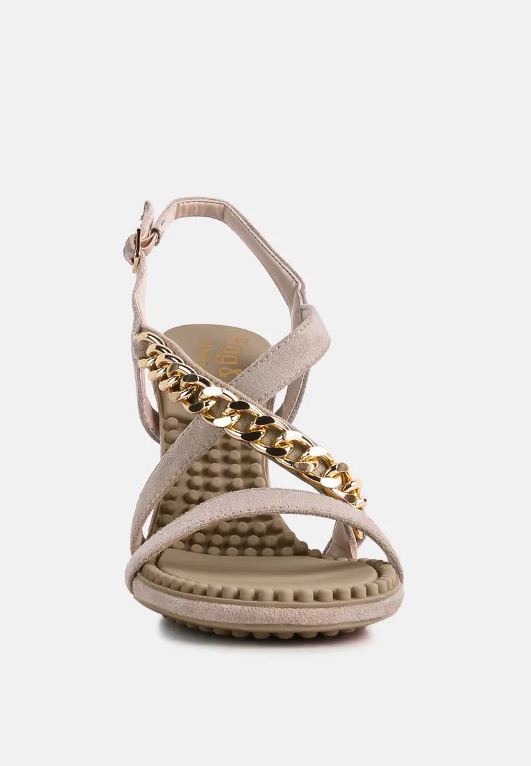 DOMEDA Latte Metal Chain Embellished Sandals