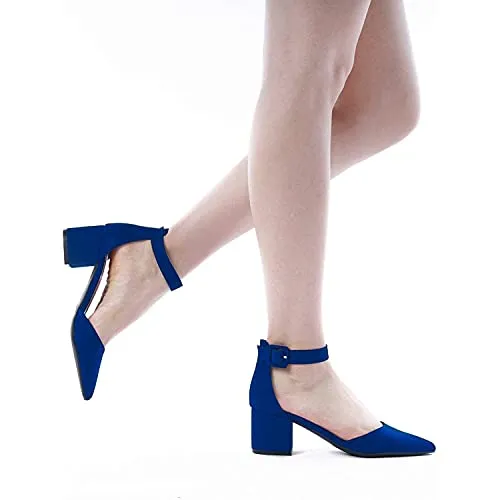 DREAM PAIRS ANNEE Pointed Toe Low Heels Block Chunky Pump Shoes