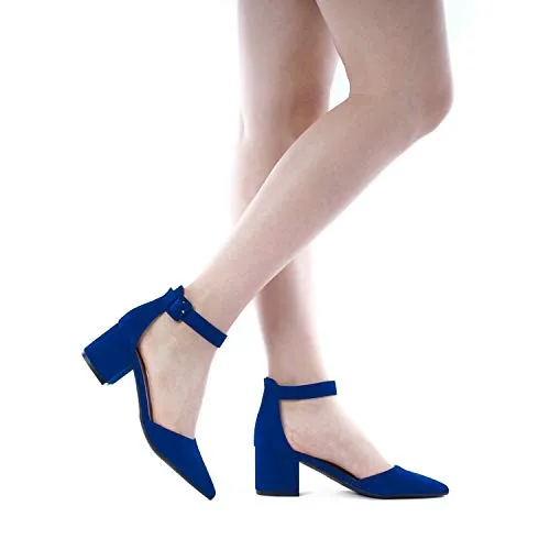 DREAM PAIRS ANNEE Pointed Toe Low Heels Block Chunky Pump Shoes