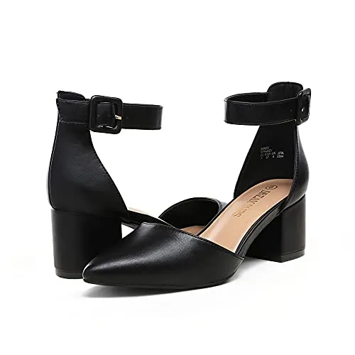 DREAM PAIRS ANNEE Pointed Toe Low Heels Block Chunky Pump Shoes