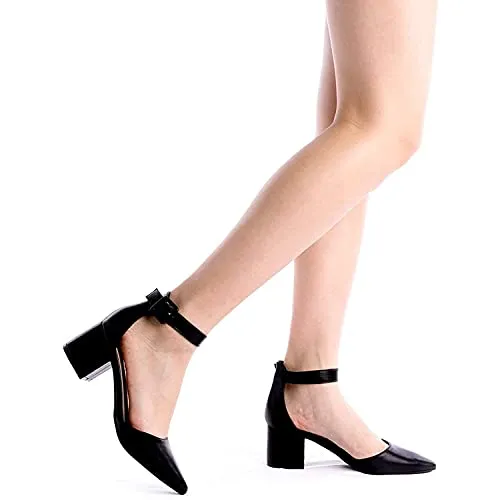 DREAM PAIRS ANNEE Pointed Toe Low Heels Block Chunky Pump Shoes