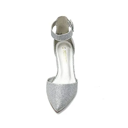 DREAM PAIRS Women's Annee Silver Glitter Low Heel Pump Shoes - 8 M US