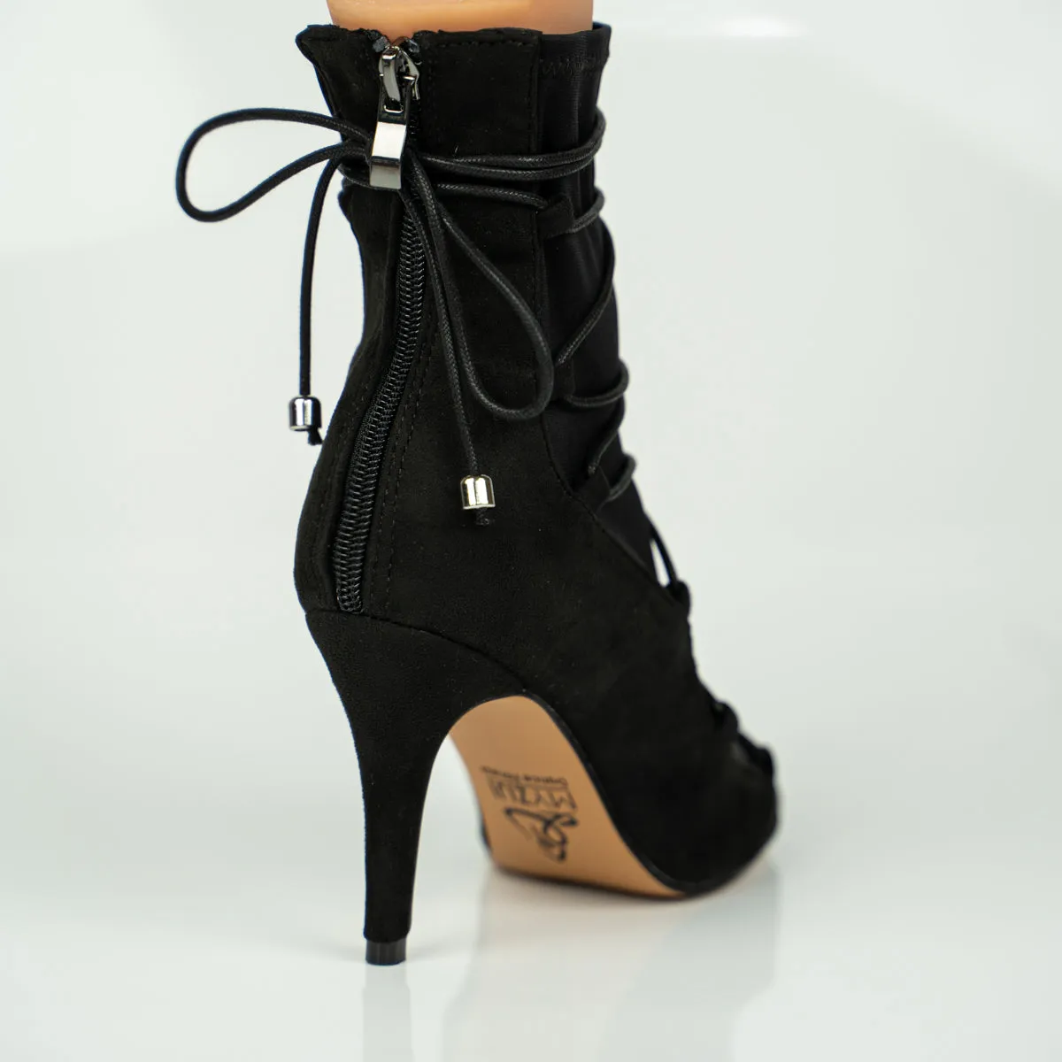 Eva Black Open Toe Lace Up Sock Bootie Dance Shoes