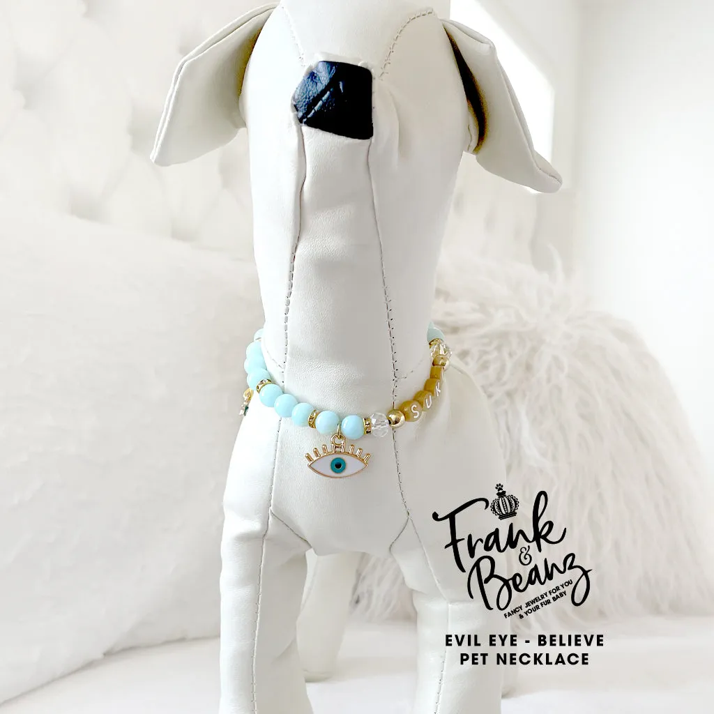 Evil Eye Believe Arctic Blue Dog Necklace Fancy Cat Necklace