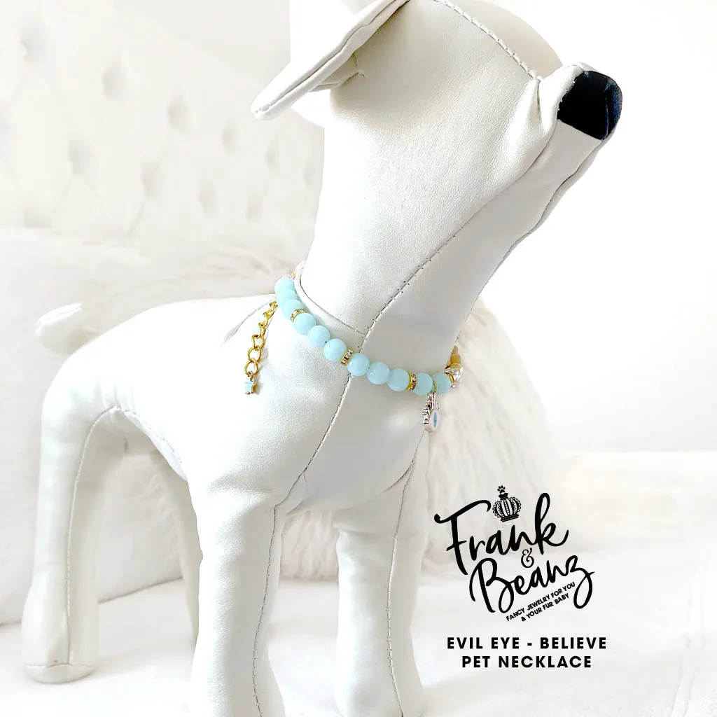 Evil Eye Believe Arctic Blue Dog Necklace Fancy Cat Necklace