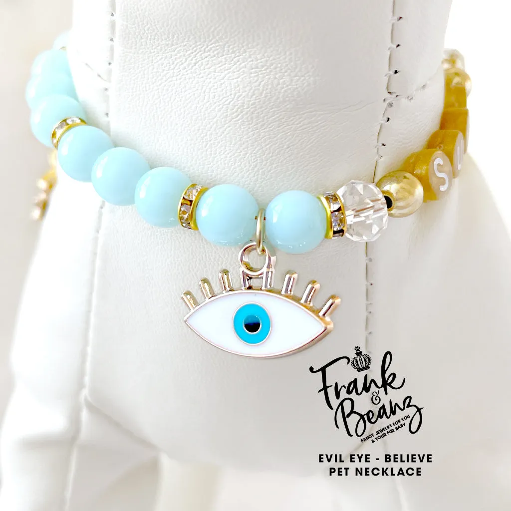 Evil Eye Believe Arctic Blue Dog Necklace Fancy Cat Necklace