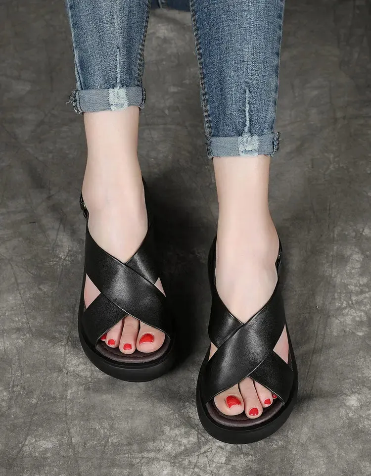 Fish-Toe Cross Strap Wedge Sandals