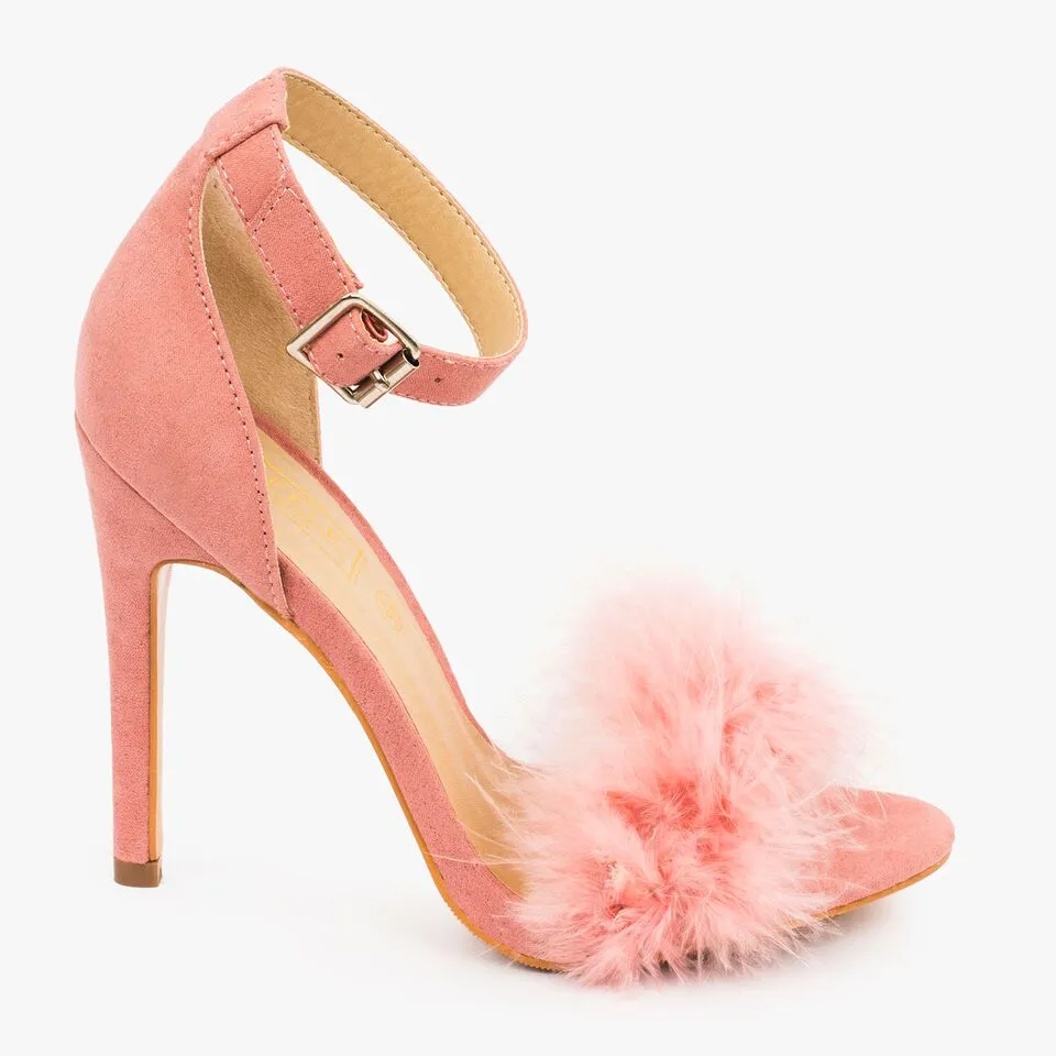 Fur toe strap high heels