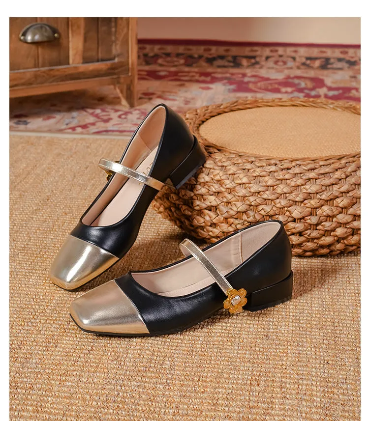 genuine leather Mary Jane shoes new summer style small fragrant style color matching flat shoes French shallow mouth small leather shoes