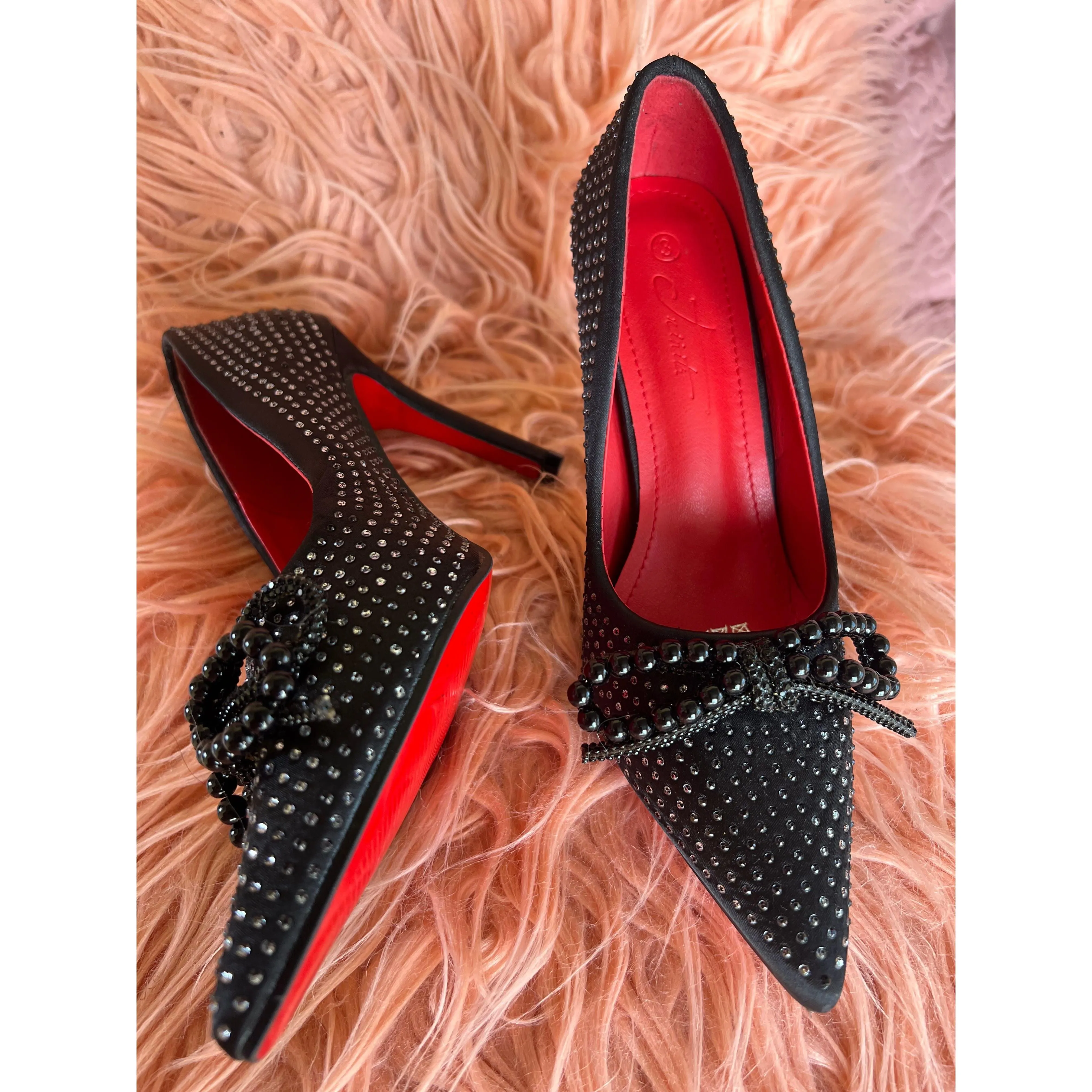 Glitter Pointed Toe Bow Decorated High Hell Shoes