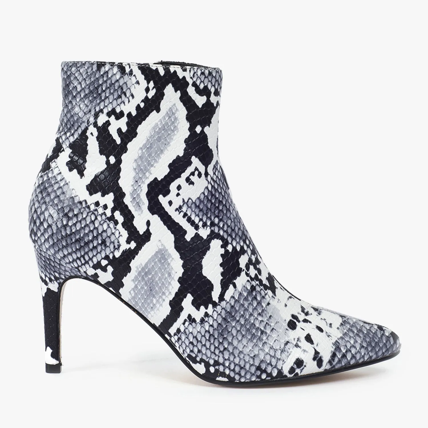 Grey Snake Stiletto Low Heel Ankle Boots