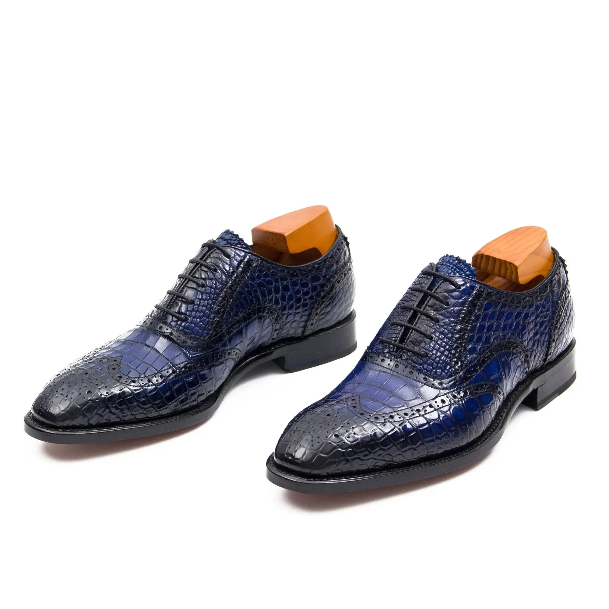 Handmade Crocodile Leather Oxford Shoes Blue