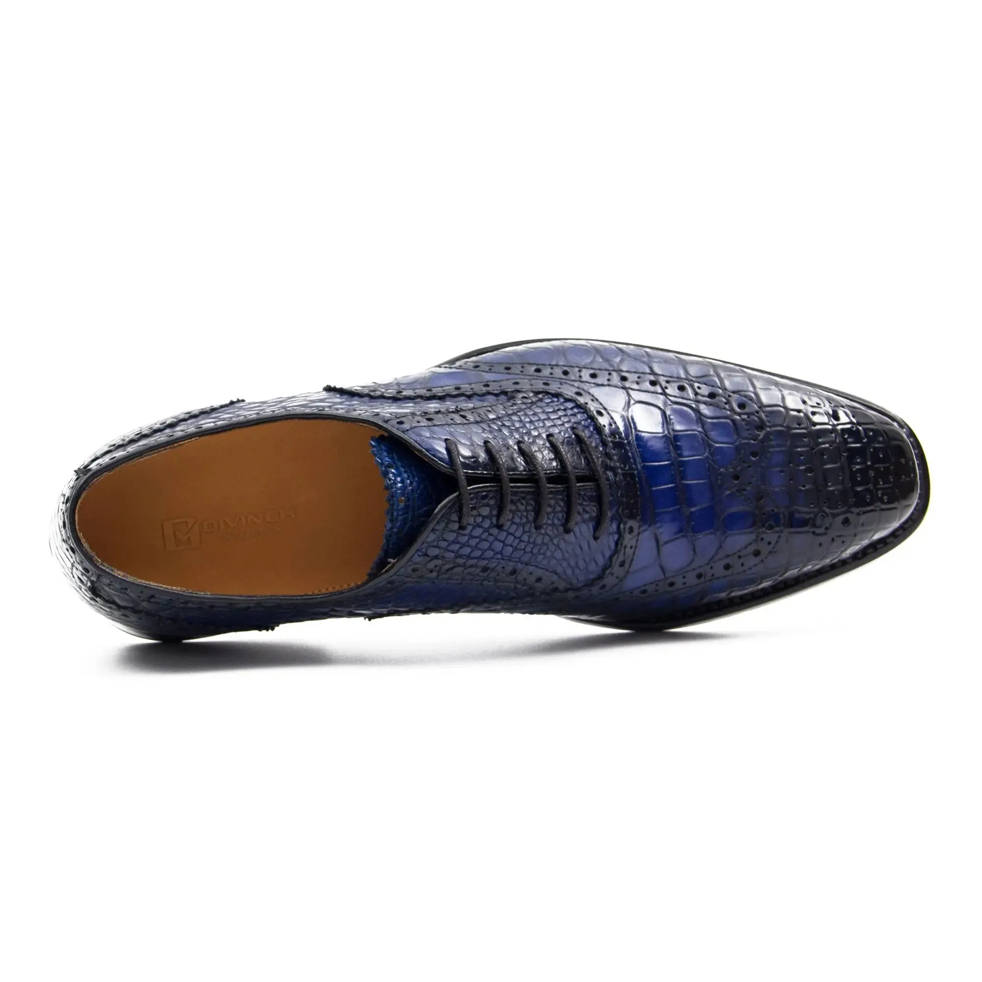 Handmade Crocodile Leather Oxford Shoes Blue