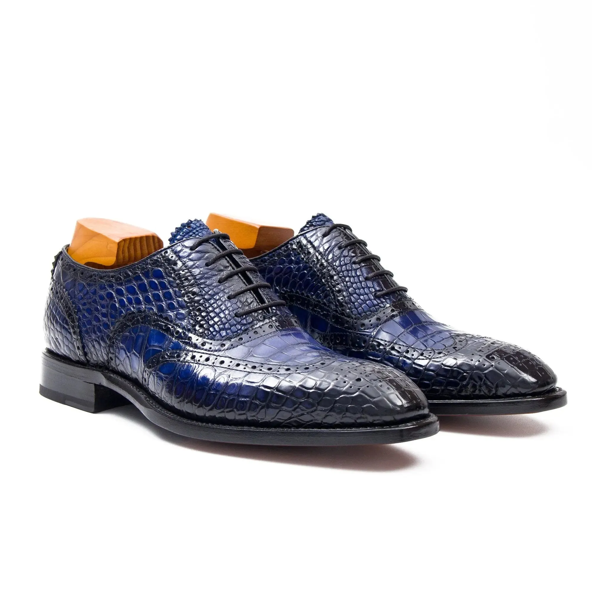 Handmade Crocodile Leather Oxford Shoes Blue