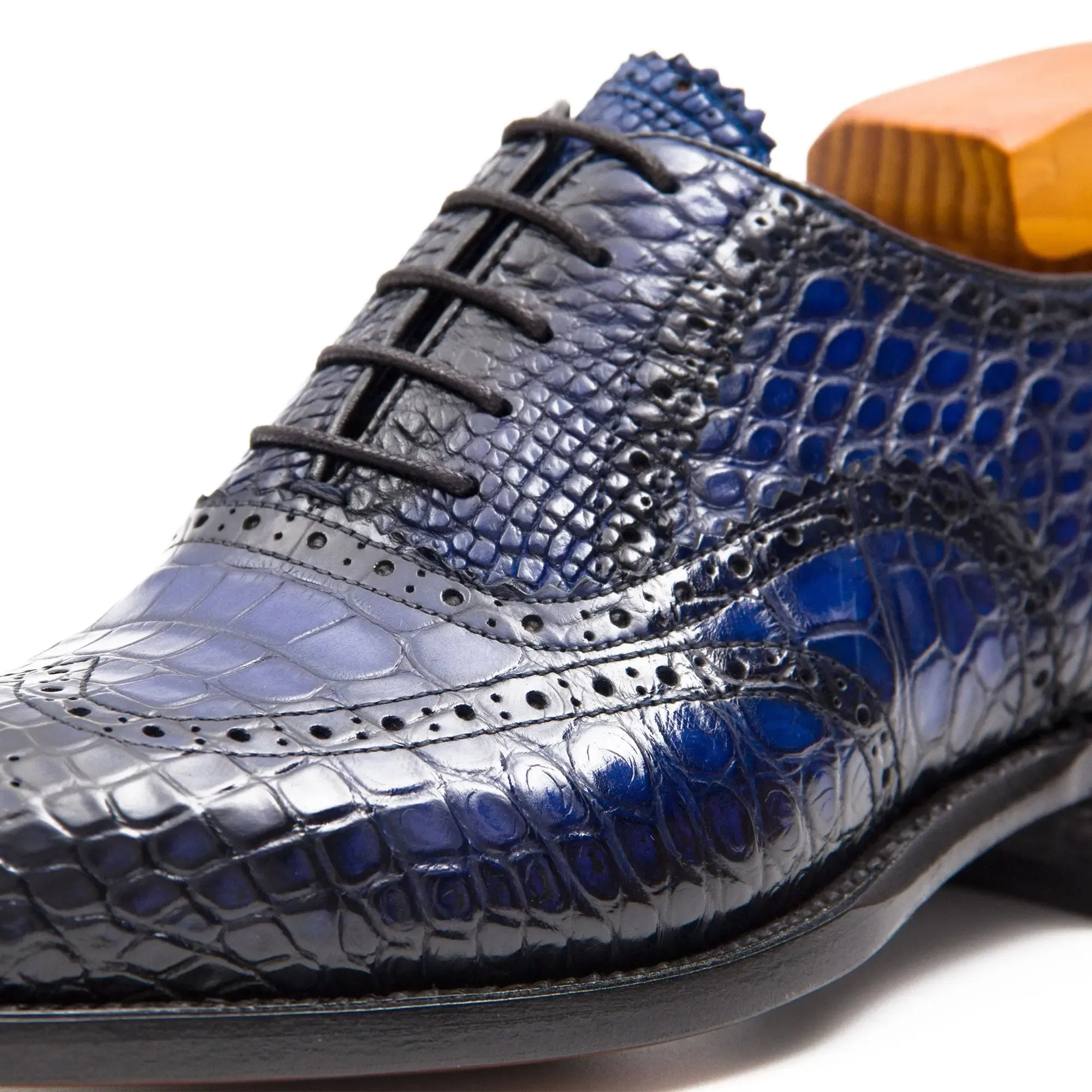 Handmade Crocodile Leather Oxford Shoes Blue