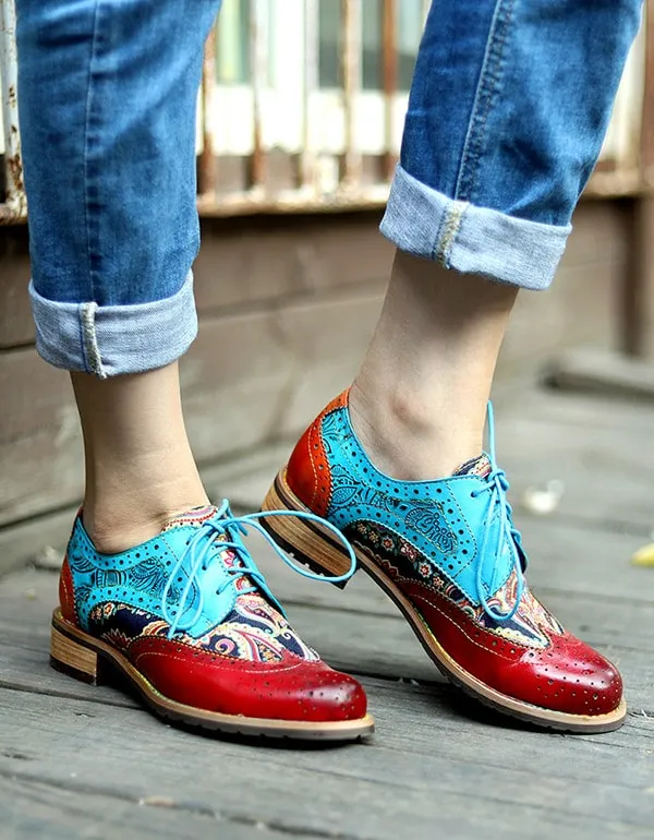 Handmade Leather Vintage Oxford Shoes for Women 36-42