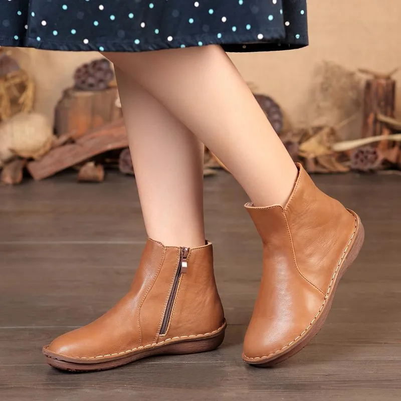 Handmade Retro Leather Ankle Boots For Women Black/Brown