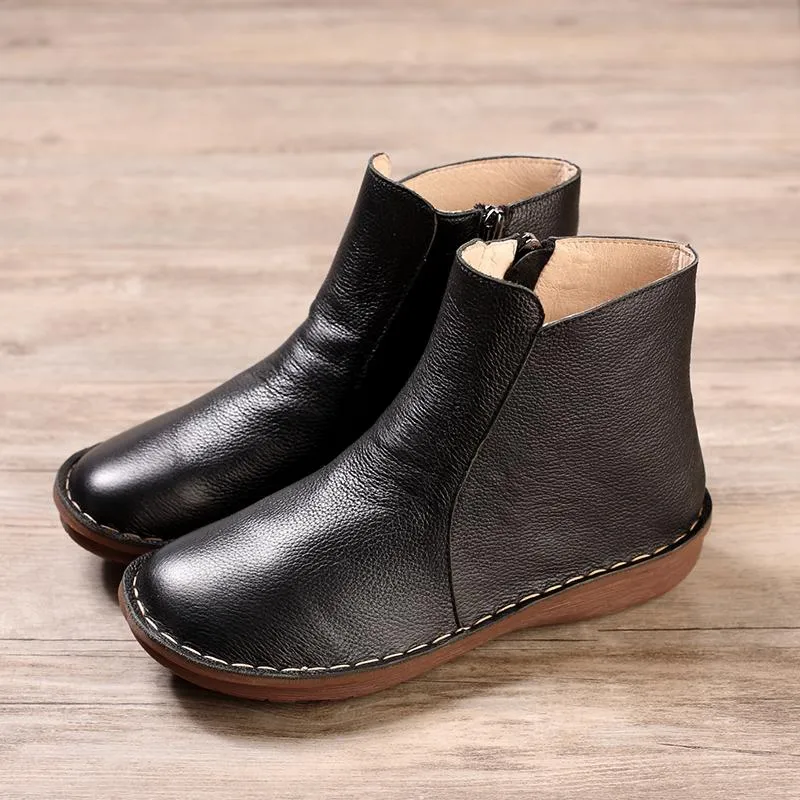 Handmade Retro Leather Ankle Boots For Women Black/Brown