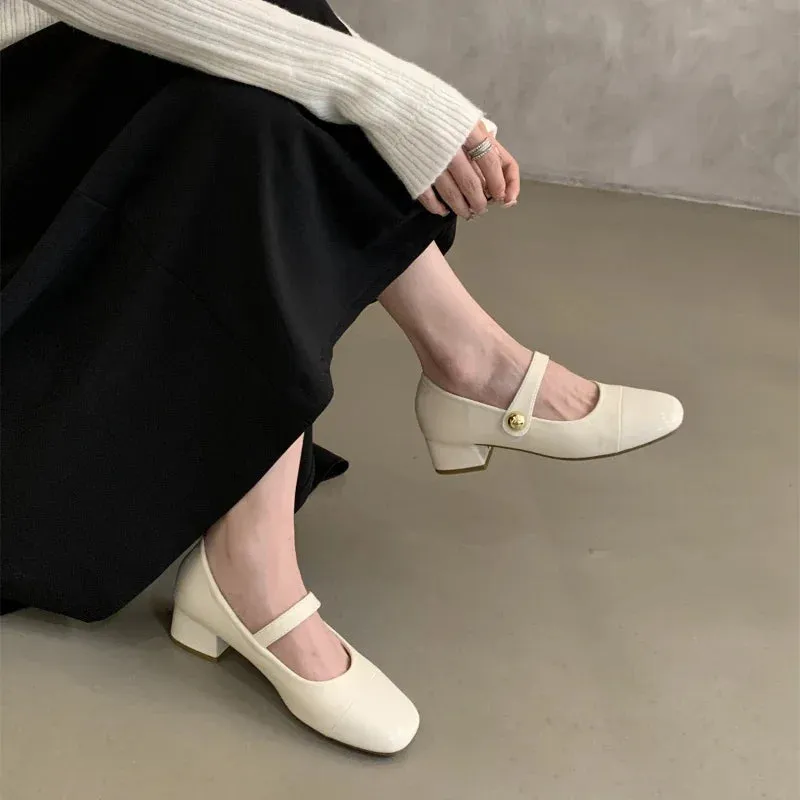 Hnzxzm Fashion Shallow Mount Single Shoes Women Mid Heel  Retro Gentle Temperament Women's Shoes Thick with Mary Jane 2024 New