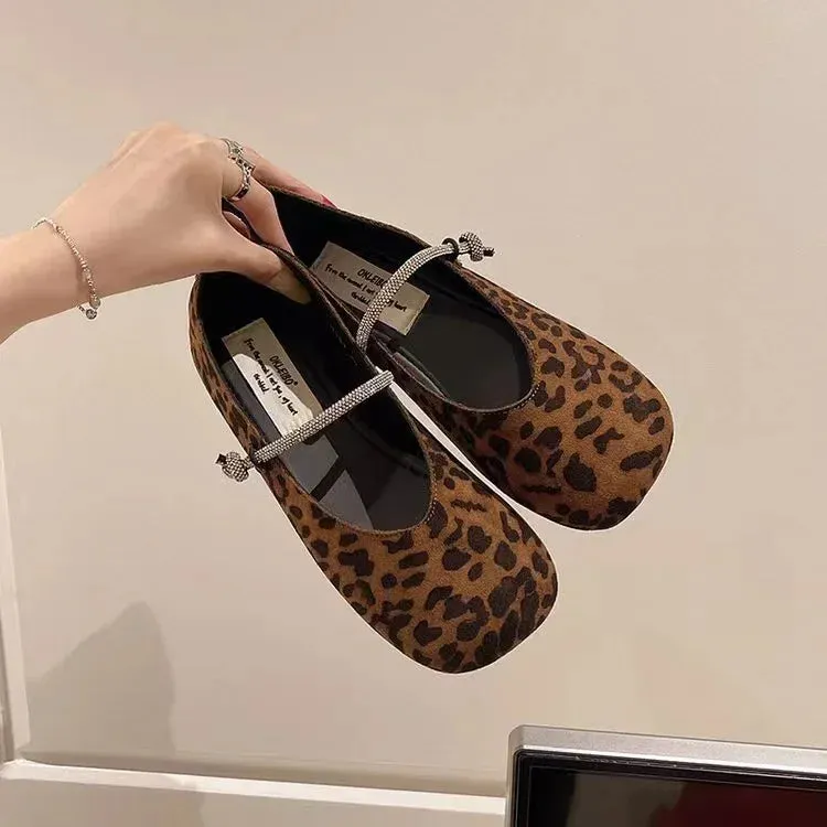 Hnzxzm Flats Leopard print Footwear Bling Women Ballet Shoes Female Round Toe Fashion Designer Shallow Mary Janes Ladies Lolita Shoes