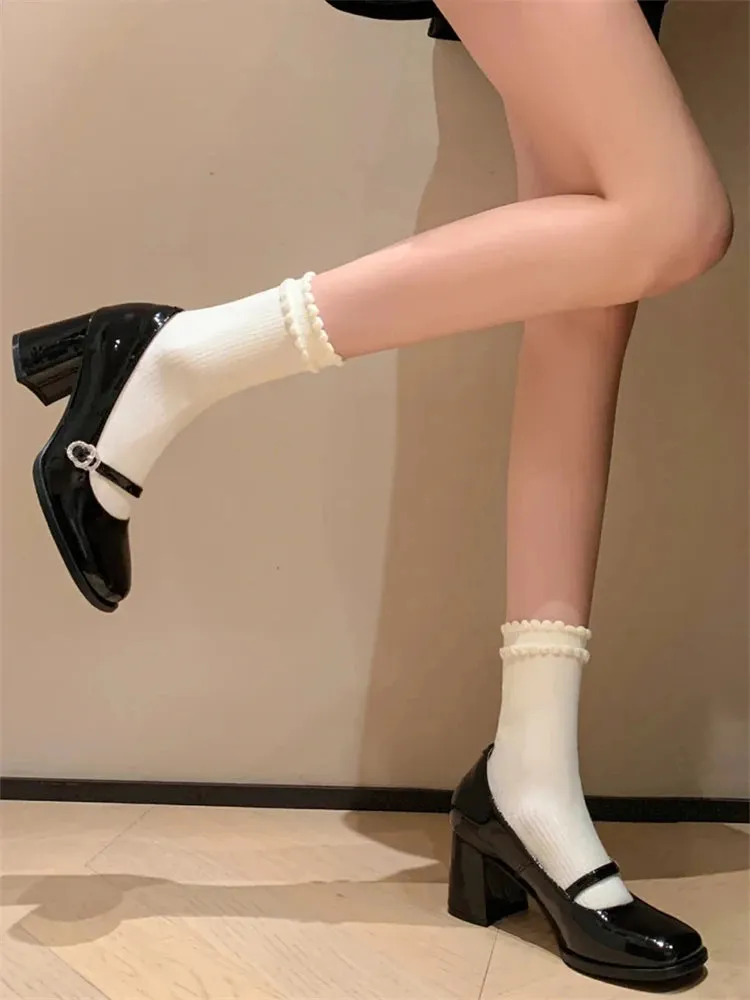 Hnzxzm High Heel Shoes For Women New Strap Mary Jane Shoes Shallow Mouth Round Head  Kawaii Sweet Girls Lolita Shoe