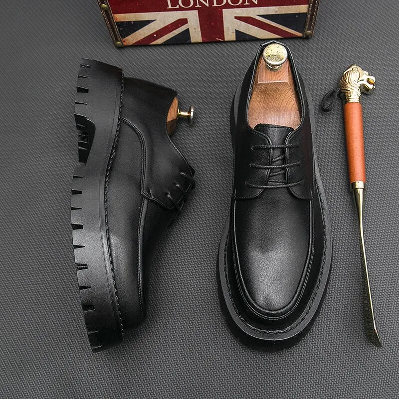 Hnzxzm Men's Platform Leather Shoes Spring/Autumn Round Head Fashion British Youth Men Oxford Shoes Office Business Male Formal Shoes