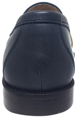 Hoo Shoes Boy's Abe's Keeper Navy and Black Smooth Leather Slip On Oxford Loafer Shoe