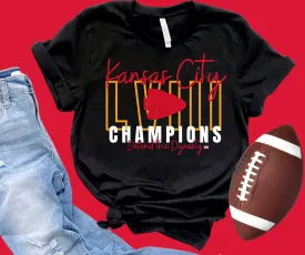 Kansas City LVIII Outline Champions Black Graphic Tshirt