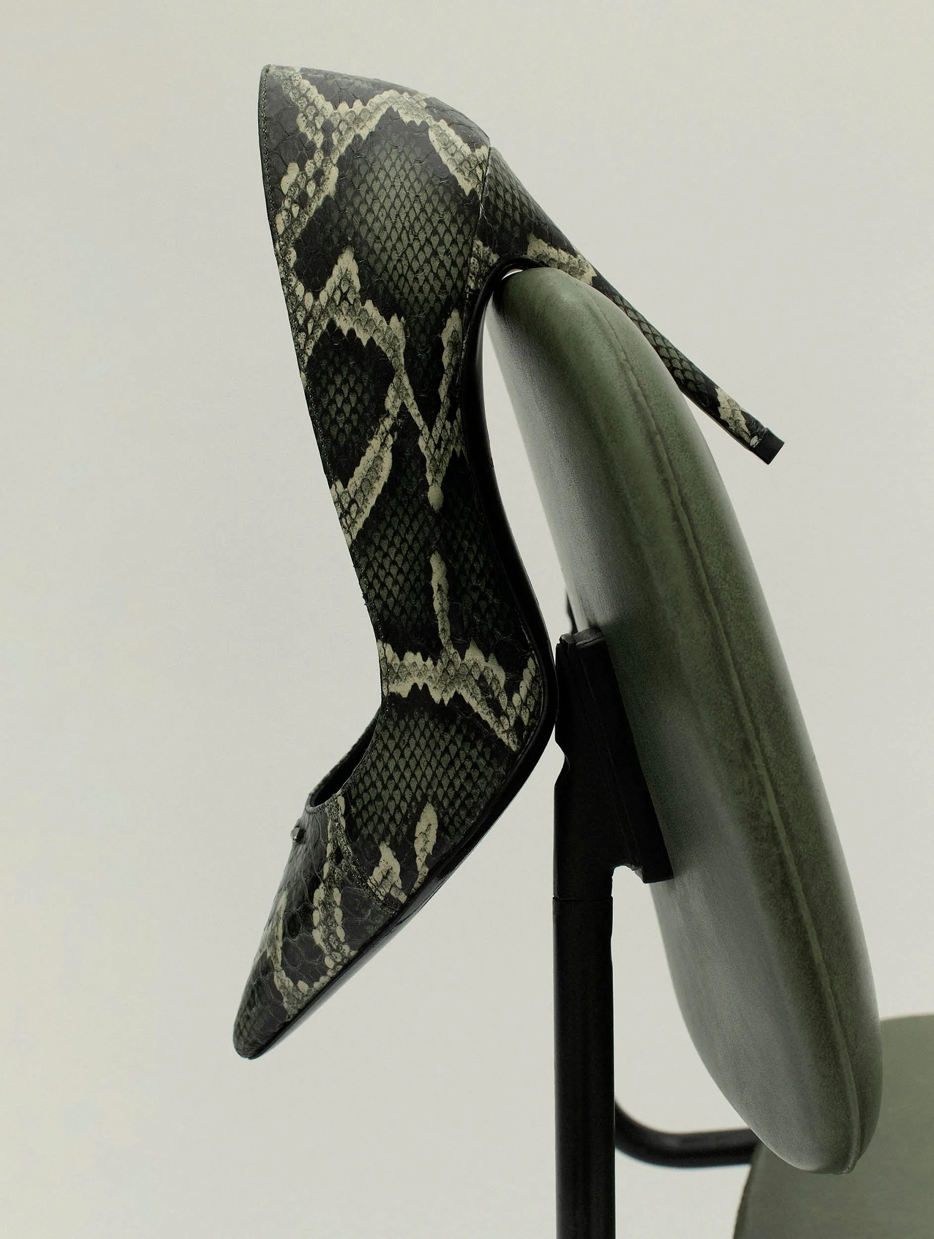 Khaki reptile stilettos