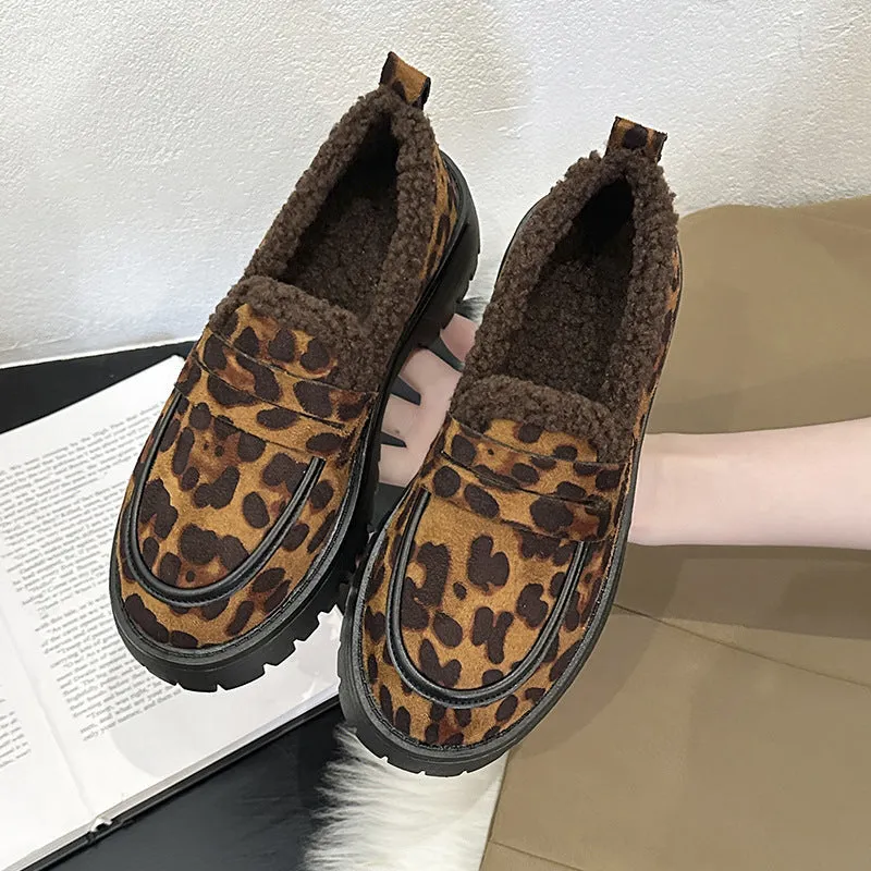 Loafers Leopard Plus Size Fleece Lined